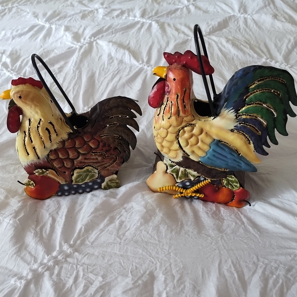 Home Interiors Other - Colorful Rooster Metal Candle Holders - Red, Blue, Green